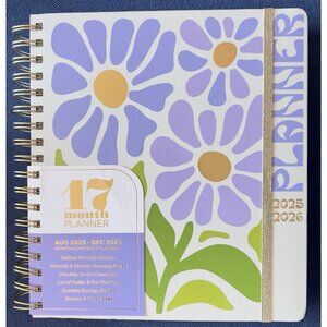 17 Month Planner PURPLE FLOWER POWER Aug 25-Dec 2026 Weekly Planning Note Page